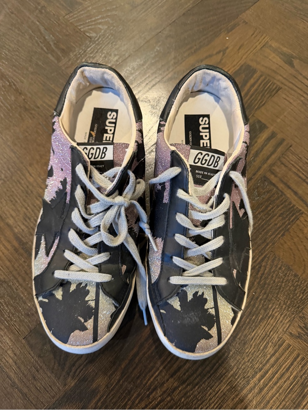 Golden Goose Style Black & Pink Glitter Star Sneakers